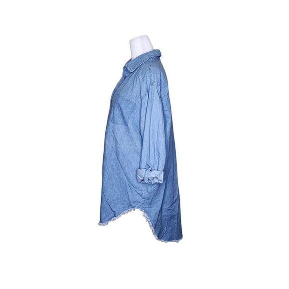 Taxi Shirt Dress Denim Jean Roll Tab Sleeve Womens 2XL Blue Raw Hem - Picture 7 of 11